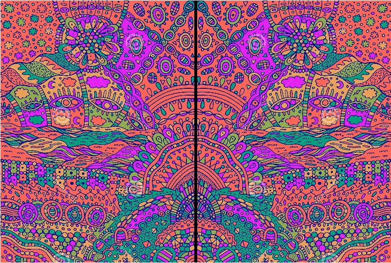 psychedelic tribal acid color symmetrical background colorful fantastic cartoon doodle ornament vector illustration 138692140